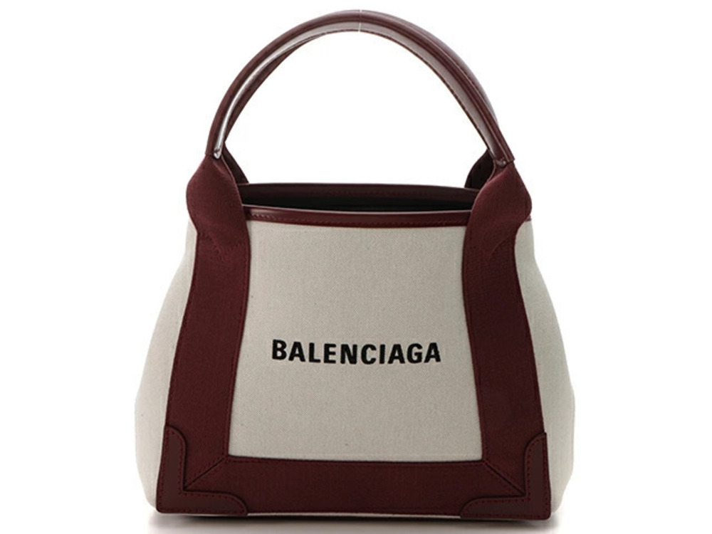 Balenciaga tote bag Navy Blue Cabas Canvas Calfskin Bordeaux Purple